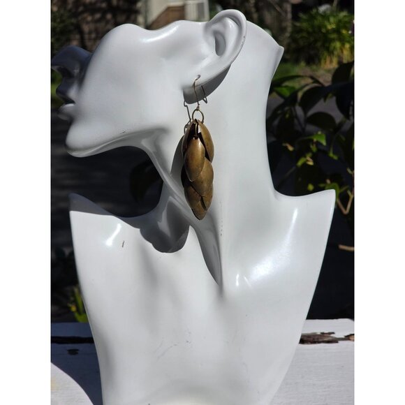 Antique Brass Petal Dangle Earrings With Fishhook Closure - Picture 2 of 6